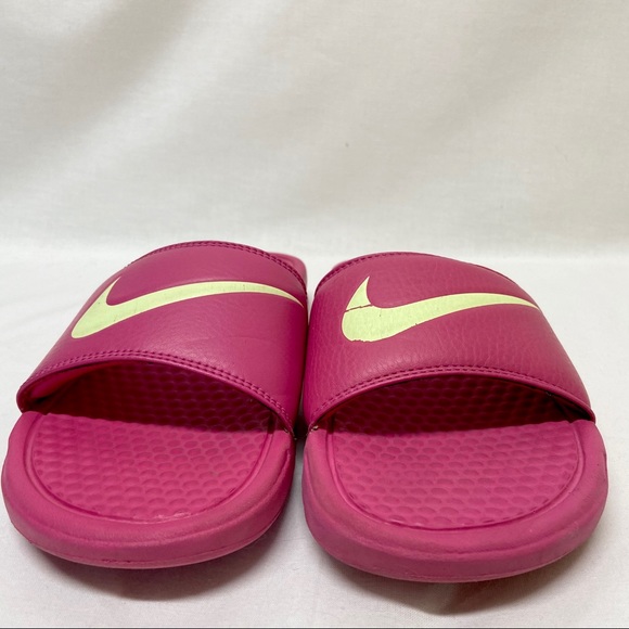 Pink and green nike slides Clearance